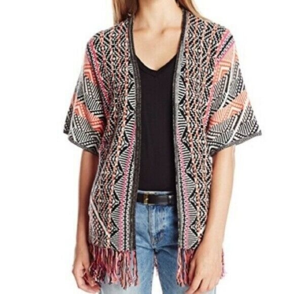 ELLA MOSS Cashmere Blend Malika Fringe Kimono Sweater Tangelo‎ Small Boho - Picture 1 of 11